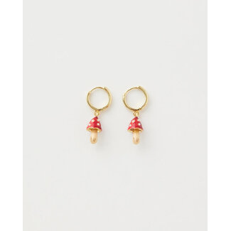 Fable England Enamel Mushroom Huggie Earrings