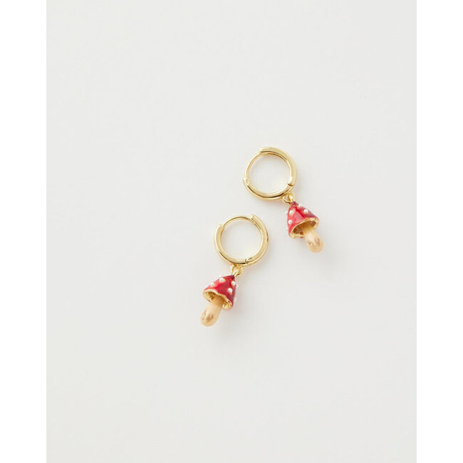 Fable England Enamel Mushroom Huggie Earrings