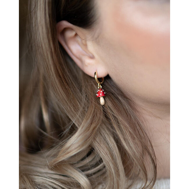 Fable England Enamel Mushroom Huggie Earrings