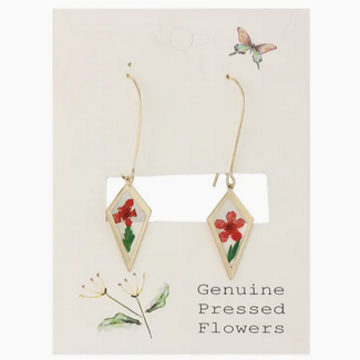 Zad Diamond Drop Dried Red Flower Gold Earrings