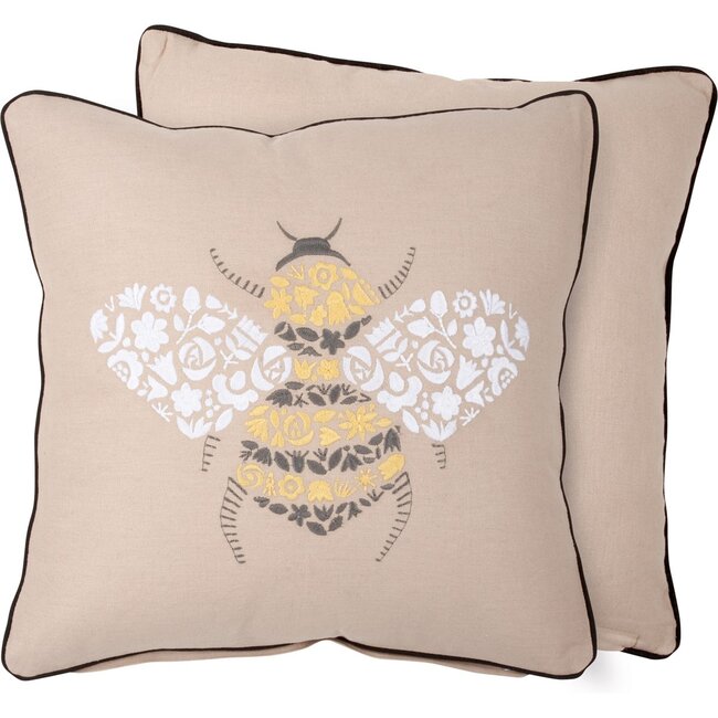 Embroidered Pillow - Floral Bee