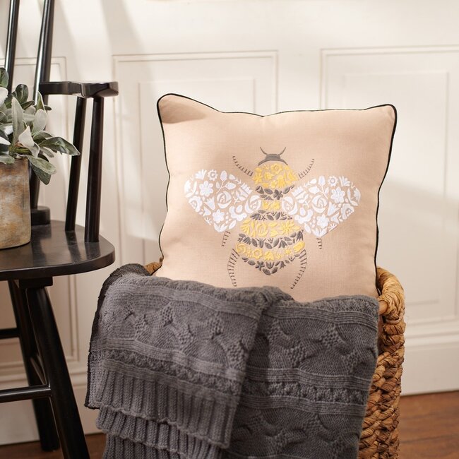 Embroidered Pillow - Floral Bee