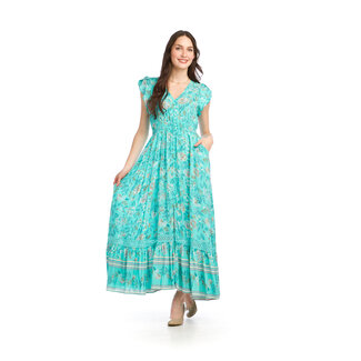 Papillon Emilia - Aqua Floral Button Front Maxi Dress