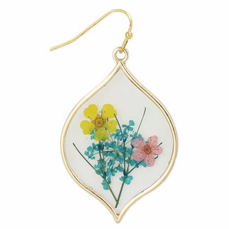 Zad Yellow Pink Dried Flower Gold Marquise Earrings