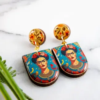 No Man's Land Bright Frida Kahlo Drop Post Earrings
