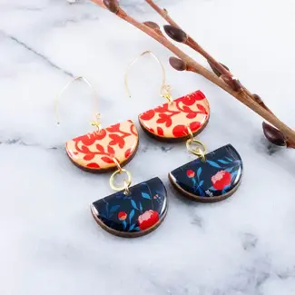 No Man's Land Blue + Red Graphic Stacked Half Circle Earrings