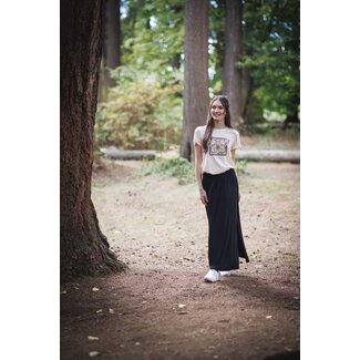 Papillon Bamboo Knit Maxi Skirt With Slit in Black