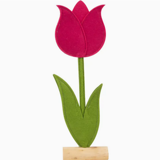 Option 2/ Silver Tree Large Open Fuchsia Felt Tulip Tip On Wood Base