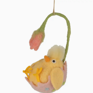 Felt Chick Ornament in Felt Hanging Flower Cup