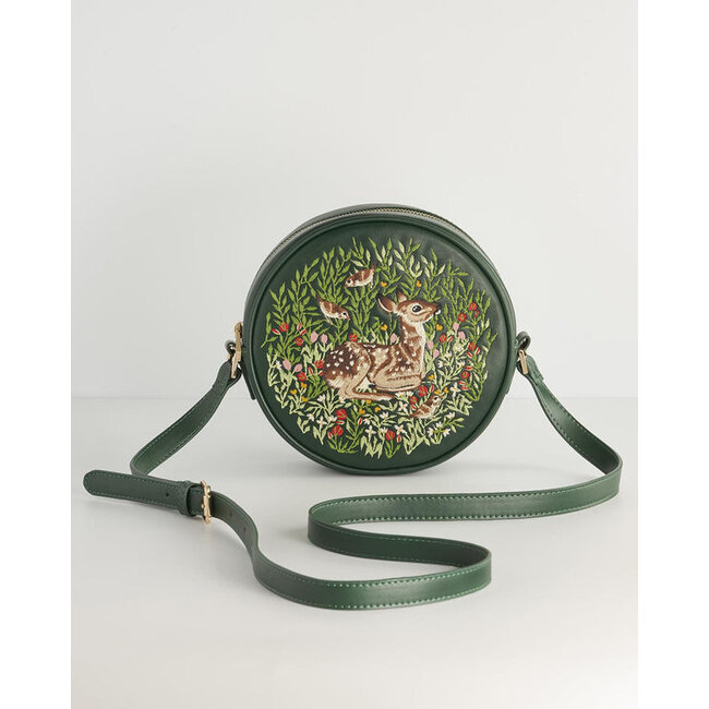Fable England Chloe Fawn Embroidered Circle Bag Green