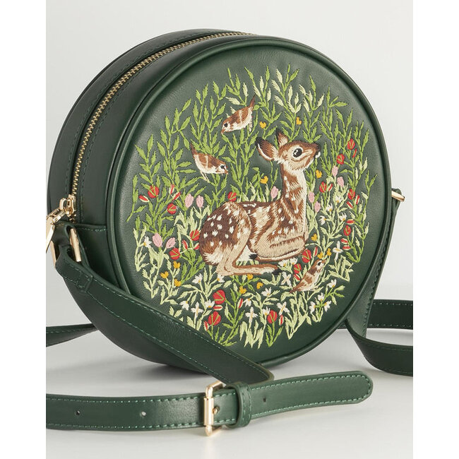 Fable England Chloe Fawn Embroidered Circle Bag Green