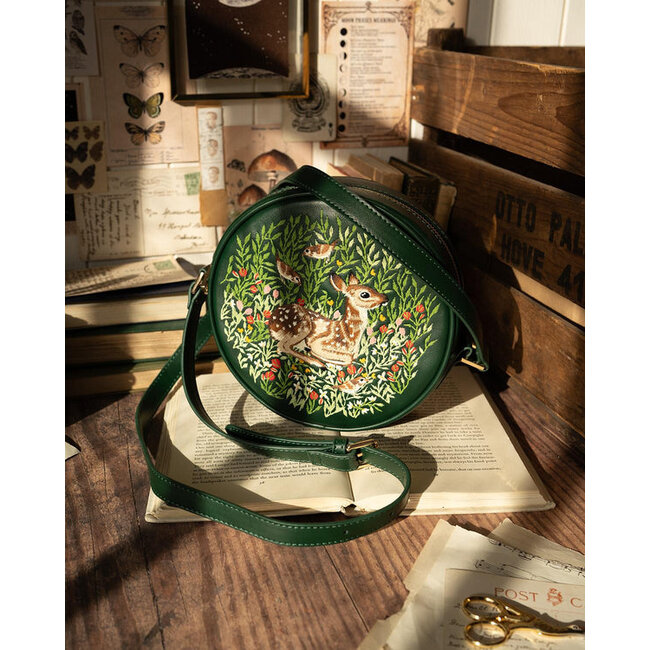 Fable England Chloe Fawn Embroidered Circle Bag Green