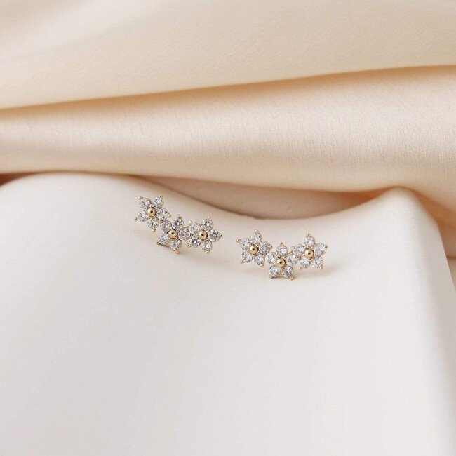 Lover’s Tempo Blossom Climber Earrings - Gold/Clear