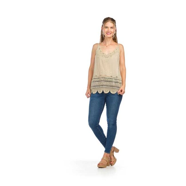 Papillon Drew - Embroidered Tank in Taupe - FINAL SALE