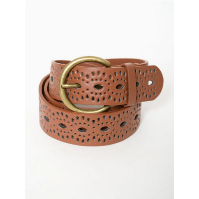 Eyelet Bohemian Belt in Camel
