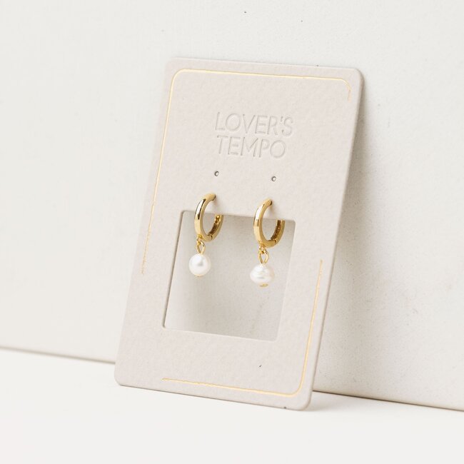 Lover’s Tempo Amari Pearl Huggie Drop Hoop Earrings - Gold