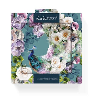 Lola Design Ltd Notecards - Pack of 6 - Peacock Pattern