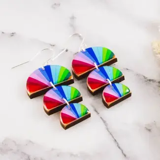 No Man's Land Triple Half Circle Stack Earrings- Rainbow Stripe