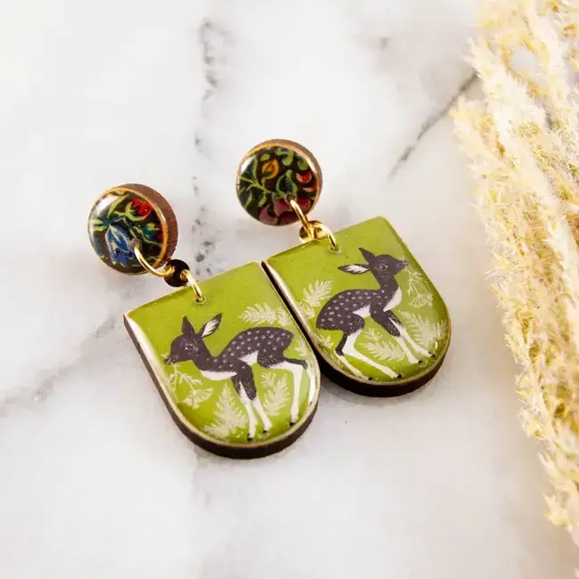 No Man's Land Vintage Forest Deer Drop Post Earrings