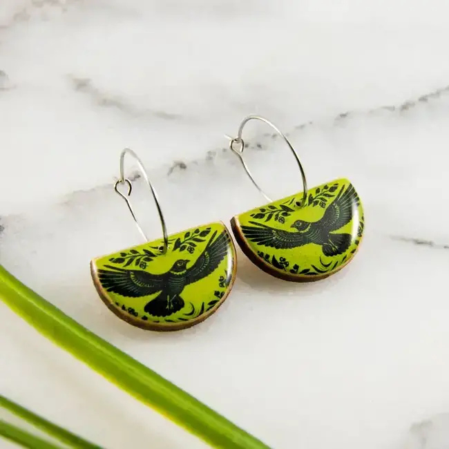 No Man's Land Vintage Citron Raven Drop Hoop Earrings