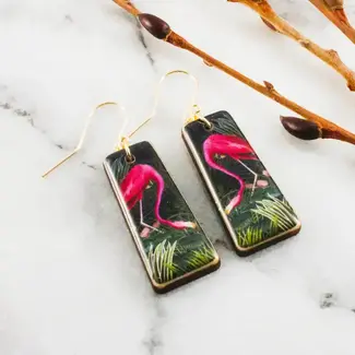 No Man's Land Vintage Flamingo Tapered Rectangle Earrings