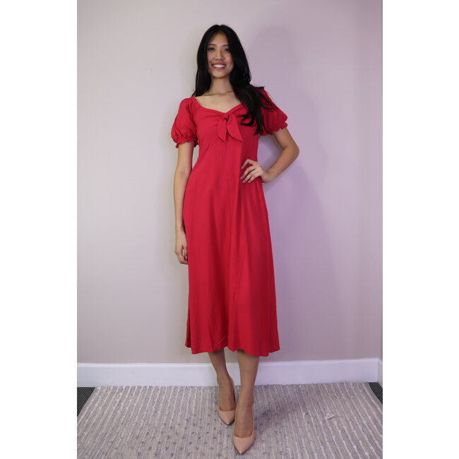 Papillon Connie - V Neck Midi Dress with Pockets in Red - FINAL SALE