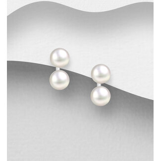 Sterling Sterling Silver Double Pearl Studs