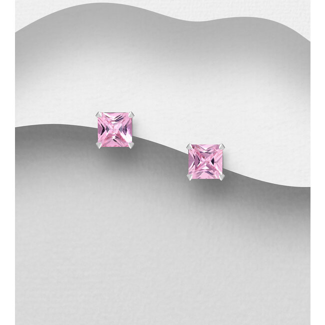 Sterling Studs- Square Cubic Zirconia Earrings