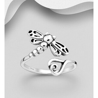 Sterling Sterling - Adjustable Oxidized Dragonfly Ring