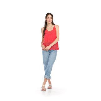 Papillon Drew - Embroidered Tank in Coral