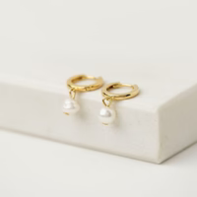 Lover’s Tempo Amari Pearl Huggie Drop Hoop Earrings - Gold