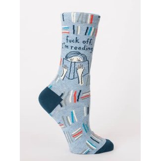 Blue Q Crew Socks-F Off I am Reading