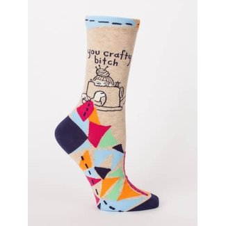 Blue Q Crew Socks-Crafty Bitch