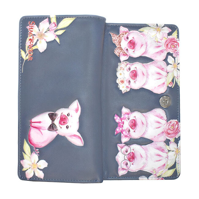 shagwear Large Wallet Piggies at the Market Grey Zipper