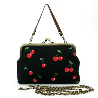 Cherry Kisslock Bag - Linen Blend Fabric