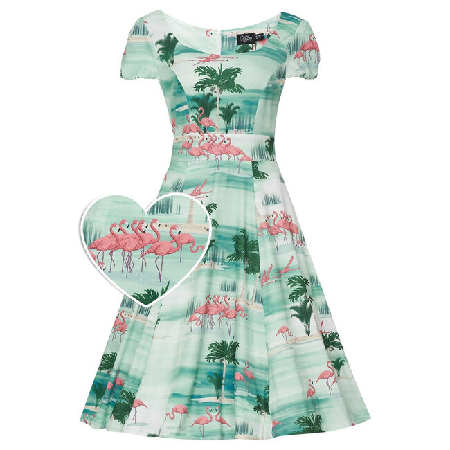 Dolly & Dotty Claudia Fifties Style Dress in Green Island & Pink Flamingo - FINAL SALE