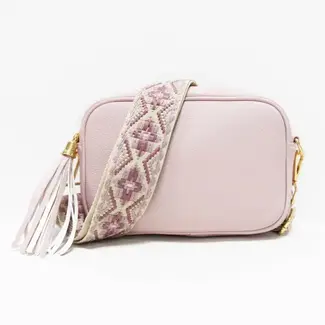 Camera Crossbody Bag with Jacquard Strap - Blush Pink