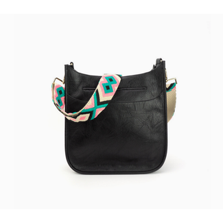 Babs & Birdie The Sailor Zippered Crossbody Bag in Black with Pink & Teal Strap