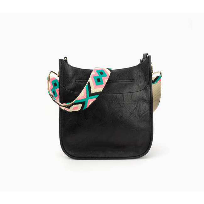 The Sailor Zippered Crossbody Bag in Black with Pink & Teal Strap