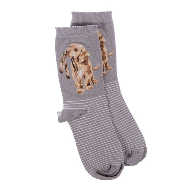 Wrendale Women's Bamboo Socks - Dog - Hopeful (Gray)