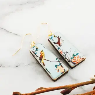 No Man's Land Vintage Japanese Birds Tapered Rectangle Earrings