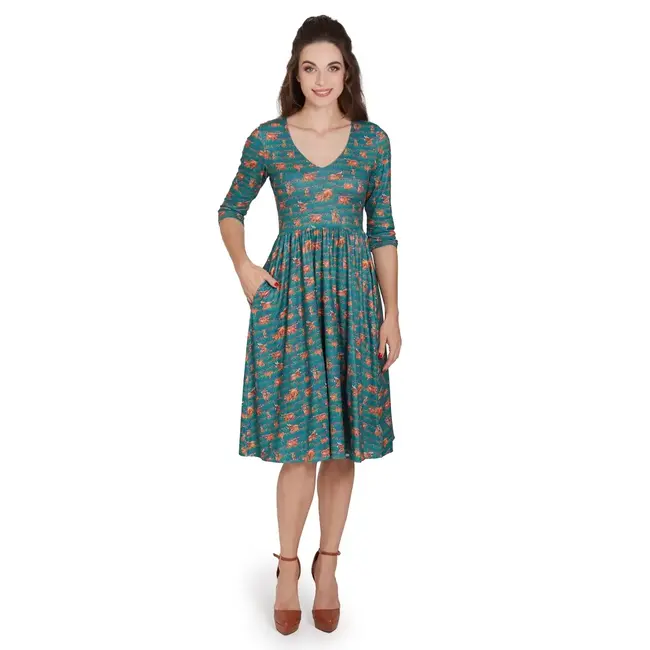 Dolly & Dotty Billie Green Cow Print Dress