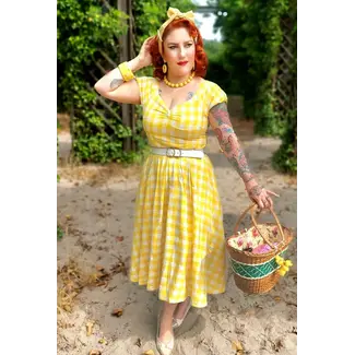 Dolly & Dotty Lily Off Shoulder Yellow Gingham Swing Dress - FINAL SALE