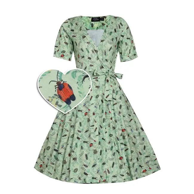 Dolly & Dotty Matilda Nothing But Bugs Green Knit Wrap Dress - FINAL SALE