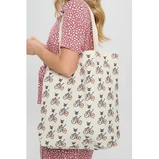 Kittys Riding Bikes Print Tote Bags