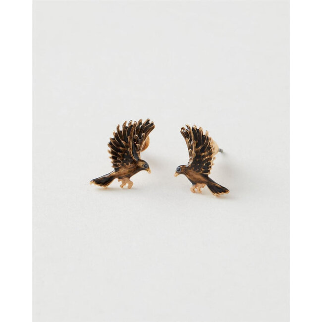 Fable England Enamel Black Bird Stud Earrings