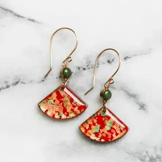 No Man's Land Red + Gold Flake Fan Earrings