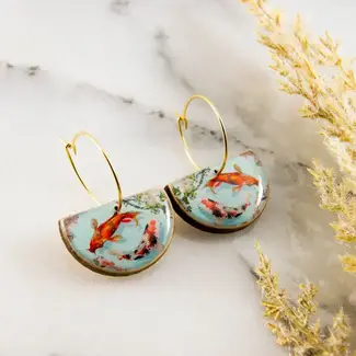 No Man's Land Watercolour Koi Fish Drop Hoop Earrings