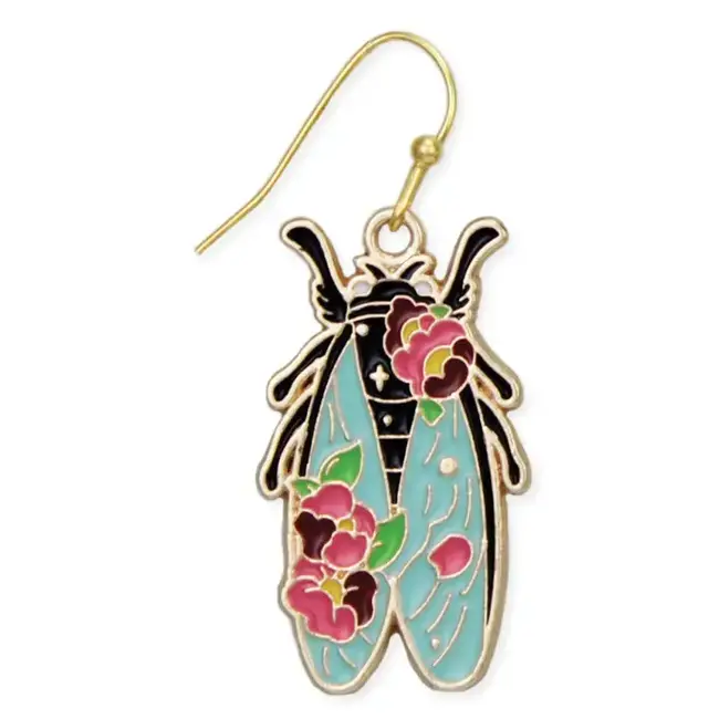 Zad Colorful Floral Cicada Gold Earrings