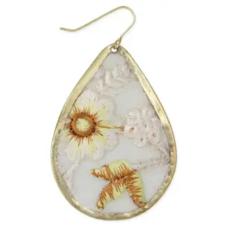 Zad Ivory White Floral Embroidered Earrings